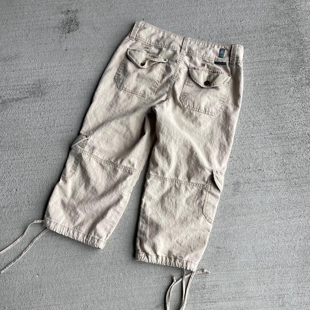 y2k vintage 2000's tan linen cotton midrise loose cargo cropped capri pants 6 - Picture 5 of 7
